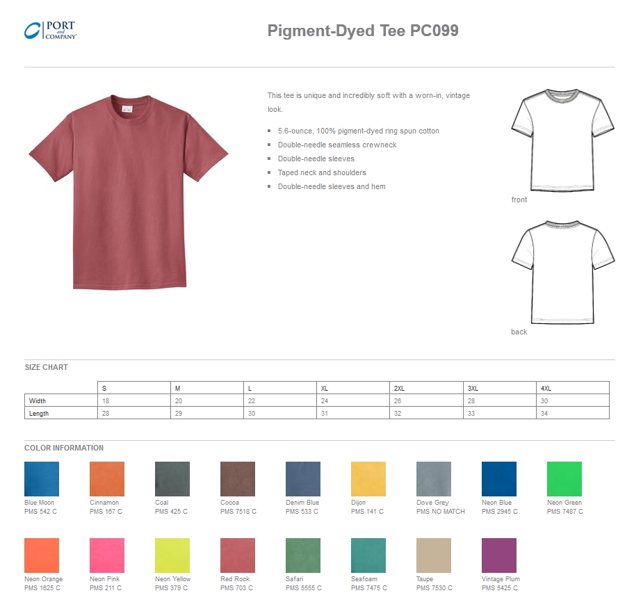 Port & Company PC099 Adult Pigment-Dyed Tee Shirts